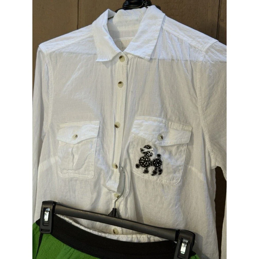 Vintage 1950s Style Green Felt Poodle Skirt  White Button Down Shirt Set XL Kids
